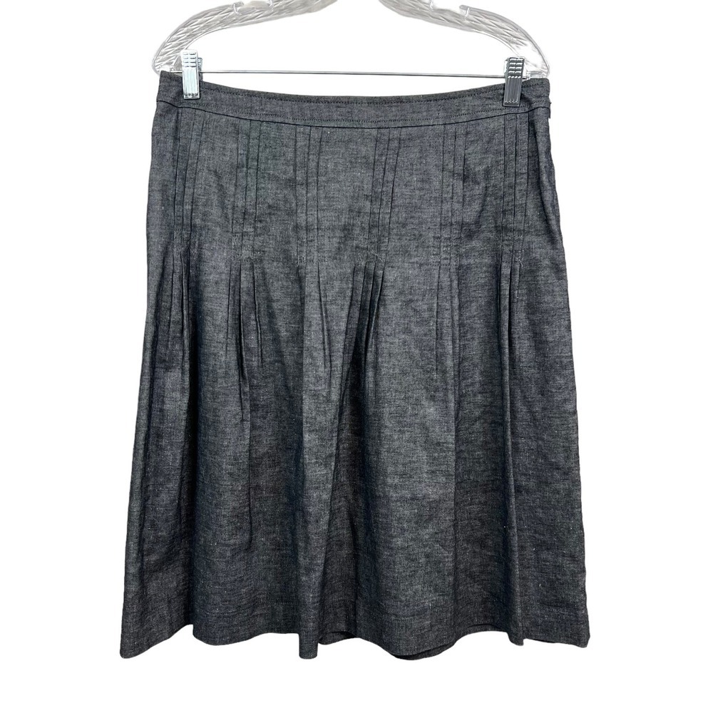 Cynthia Steffe Skirt A Line Linen Blend Pleated Lined Back Zip Gray Women Sz 8*